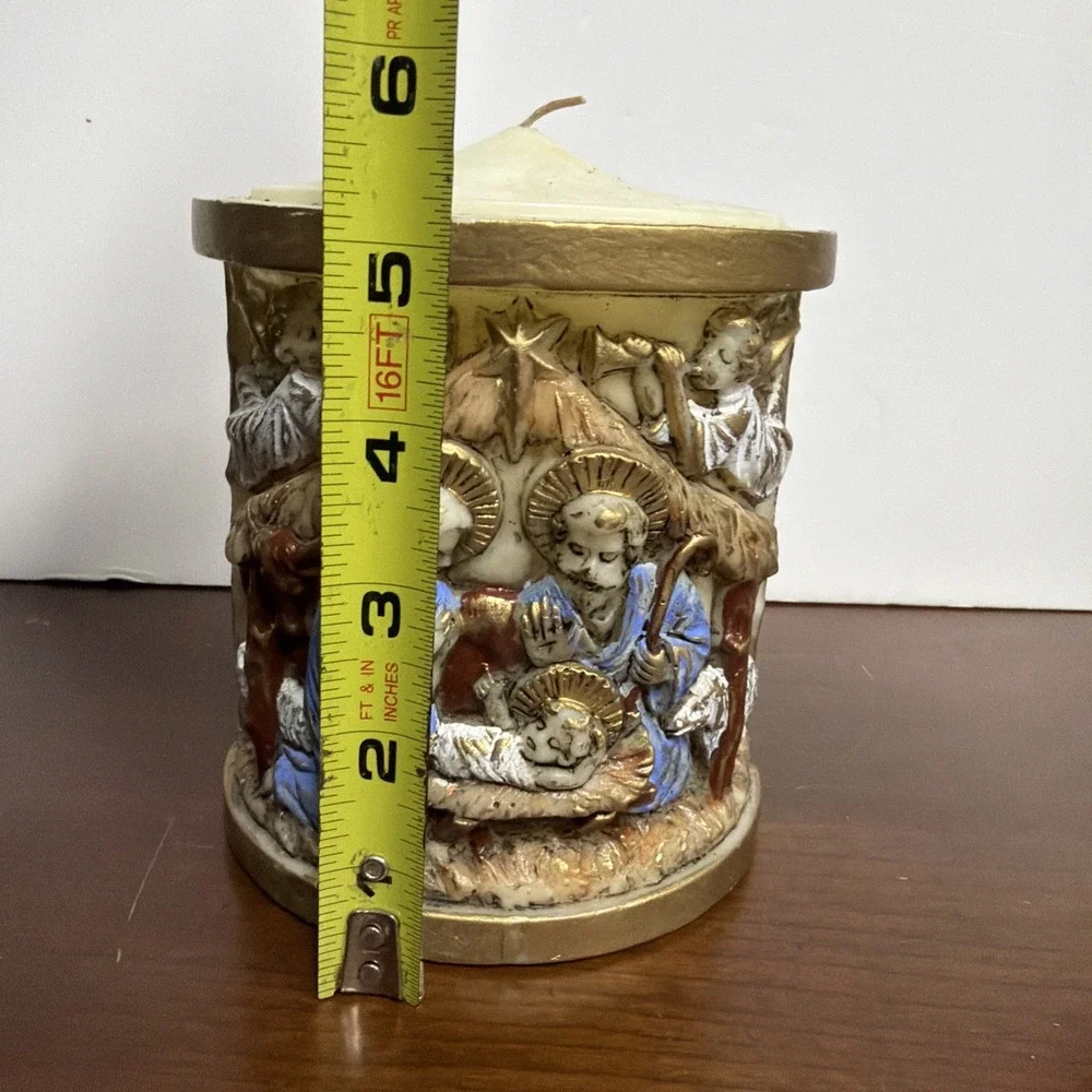 Vintage Lenox‎ Handpainted Nativity Candle Pillar Christmas Decor 1970 Gold Trim